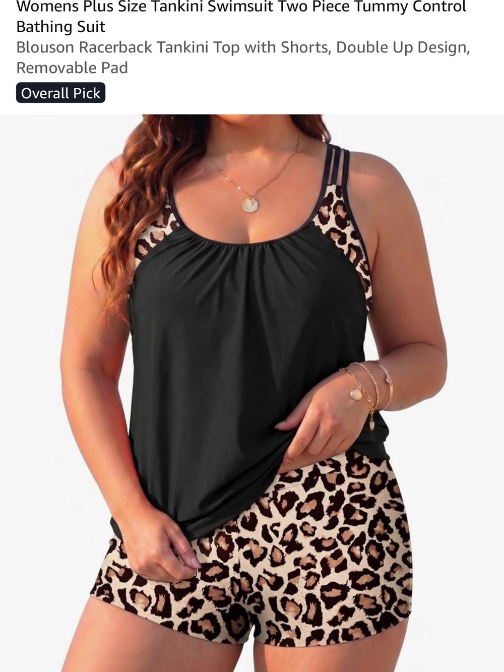 Black Tankini Halter Top with Leopard-Print Swim Shorts